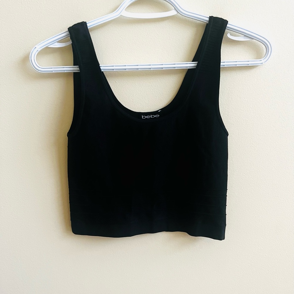 Bebe Slim Fit Sleeveless Black Crop Tank Top. Fits Medium and Large.